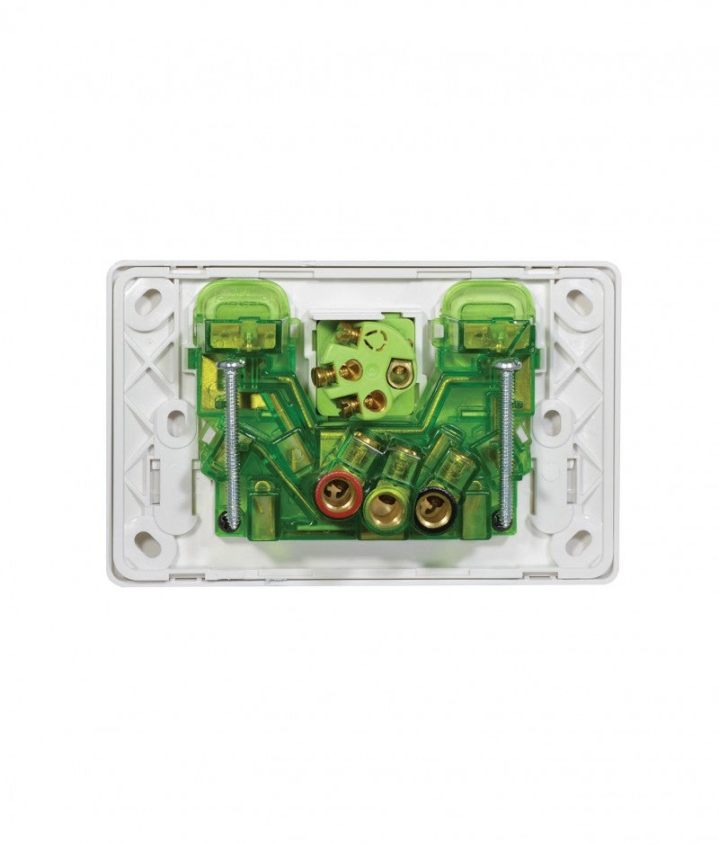 Leopard Power Point Switched 2 Gang,10A 250V With Extra Switch 16AX/20A (LEPPSW2GWHT) GSM