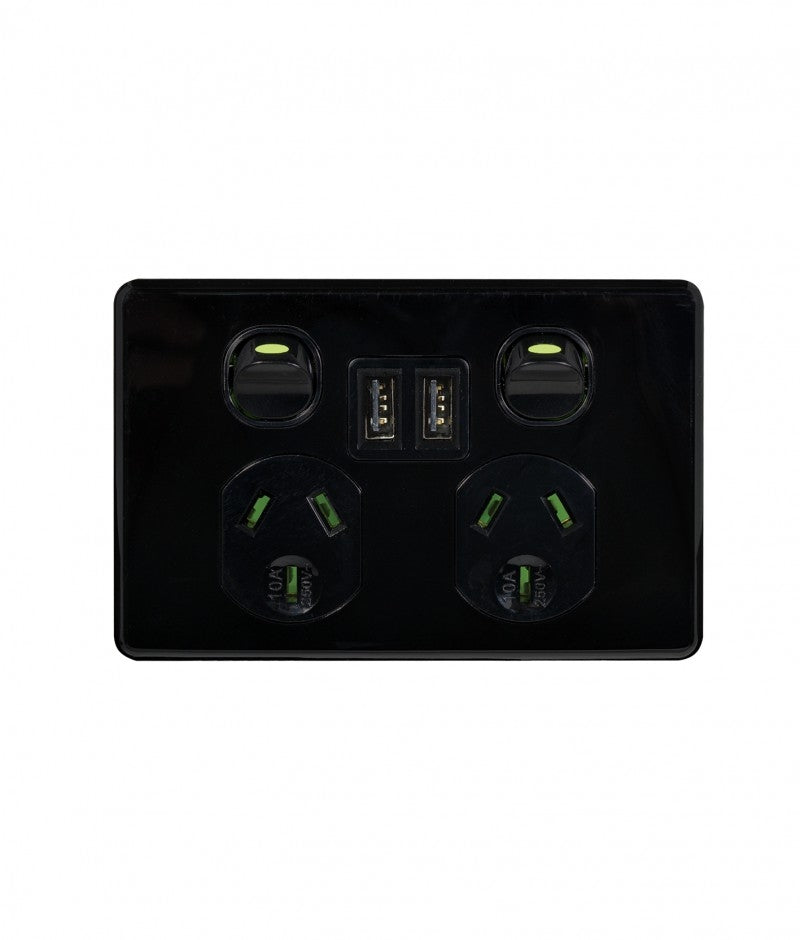 Leopard Fully Integrated Dual USB Charger Power Point (LEPP2USB2GBLK) Black GSM