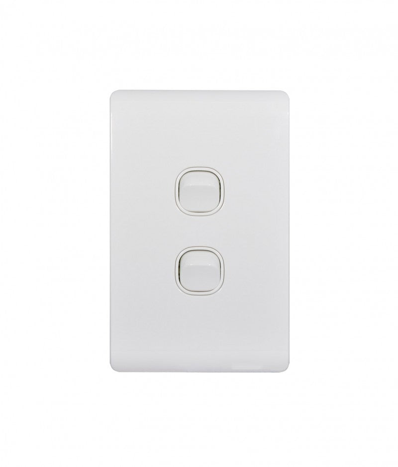 Leopard Switch Vertical 2 Gang 16AX/20A 250V (LESWV2GWHT) White GSM