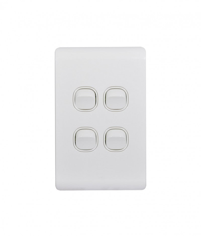 Leopard Switch Vertical 4 Gang 16AX/20A 250V (LESWV4GWHT) White GSM