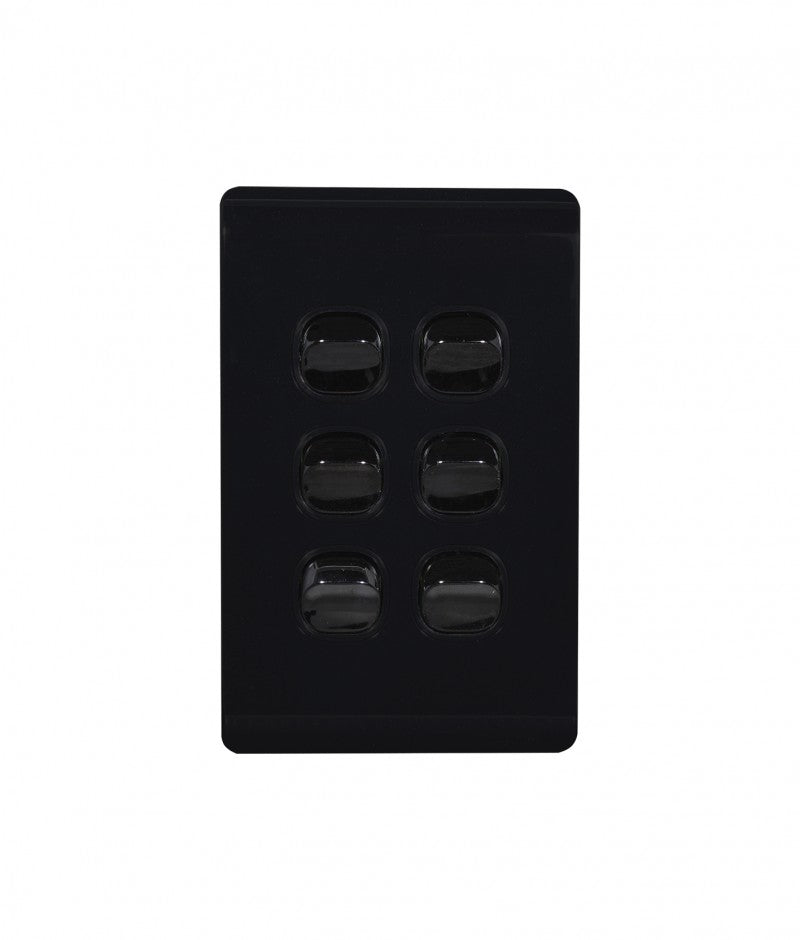 Leopard Switch Vertical 6 Gang, 16AX/20A 250V (LESWV6GBLK) Black GSM