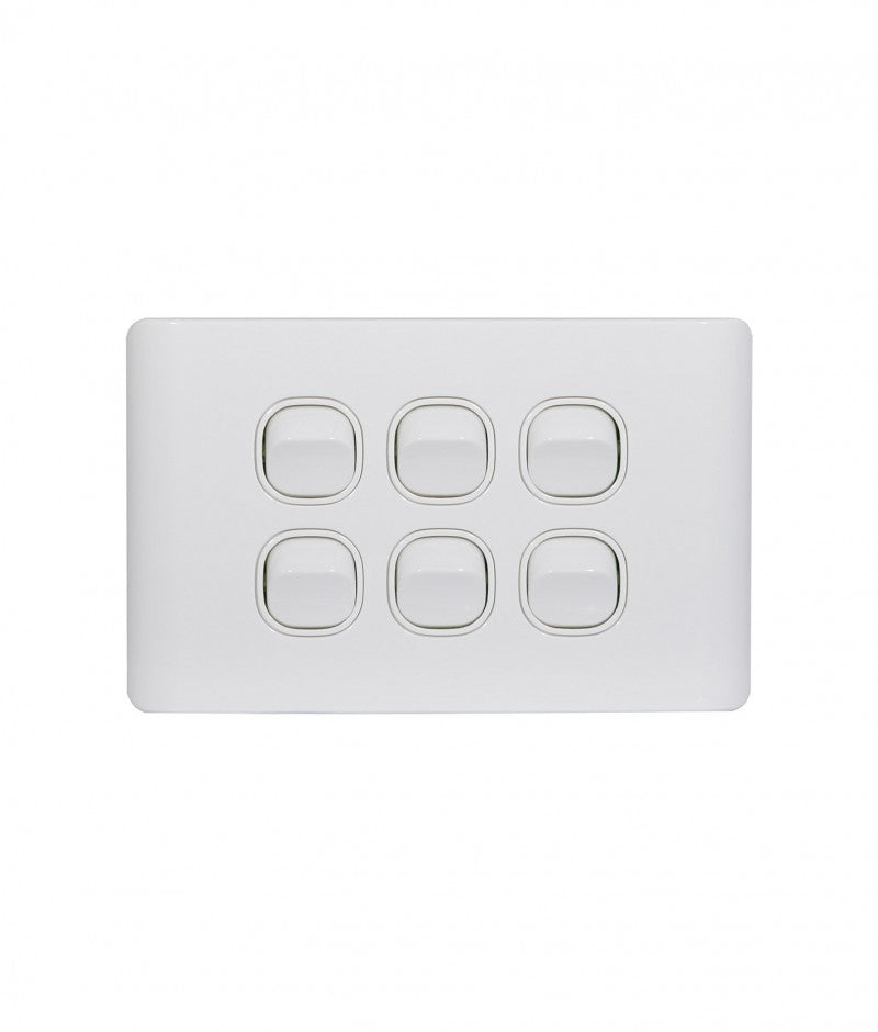 Leopard Switch Horizontal 6 Gang 16AX/20A 250V (LESW6G) GSM