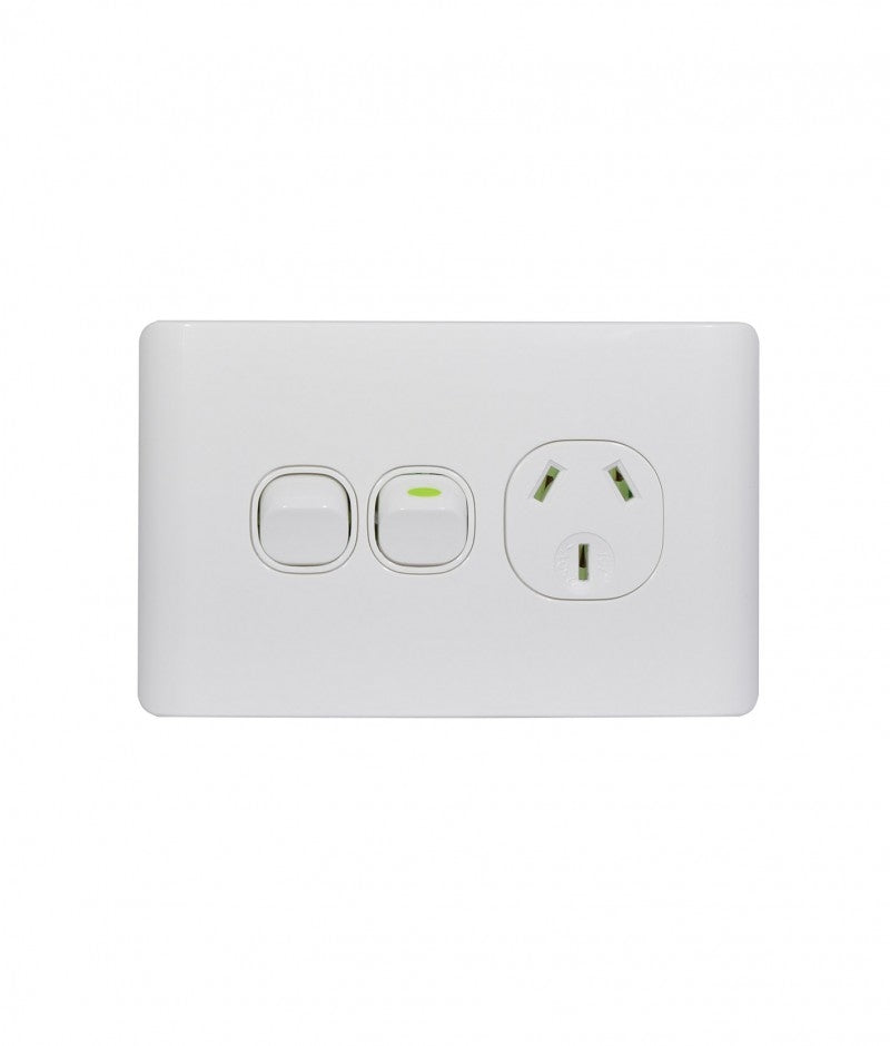Leopard Power Point Switched 1 Gang 10A 250V With Extra Switch 16AX/20A (LEPPSW1GWHT) White GSM