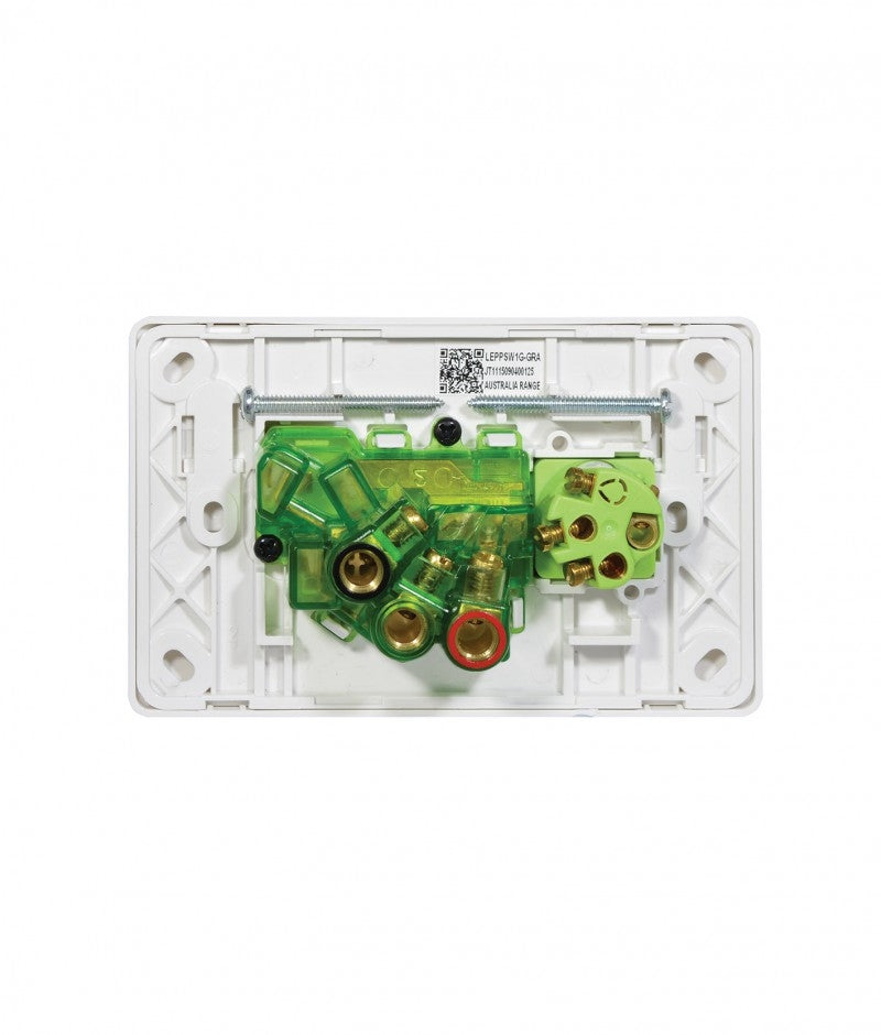 Leopard Power Point Switched 1 Gang 10A 250V With Extra Switch 16AX/20A (LEPPSW1GWHT) White GSM
