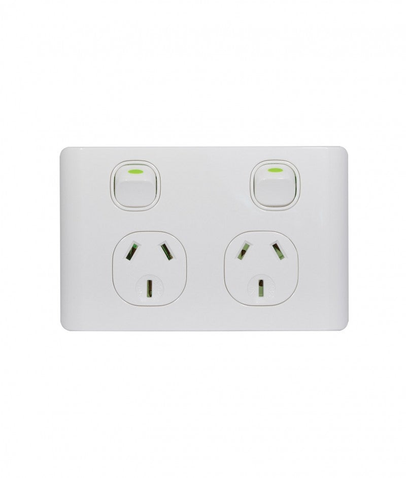 Leopard Power Point Switched 2 Gang 10A 250V (LEPP2GWHT) White GSM