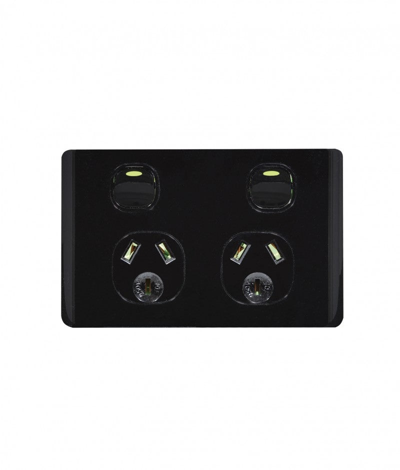 Leopard Power Point Switched 2 Gang 10A 250V (LEPP2GBLK) Black GSM