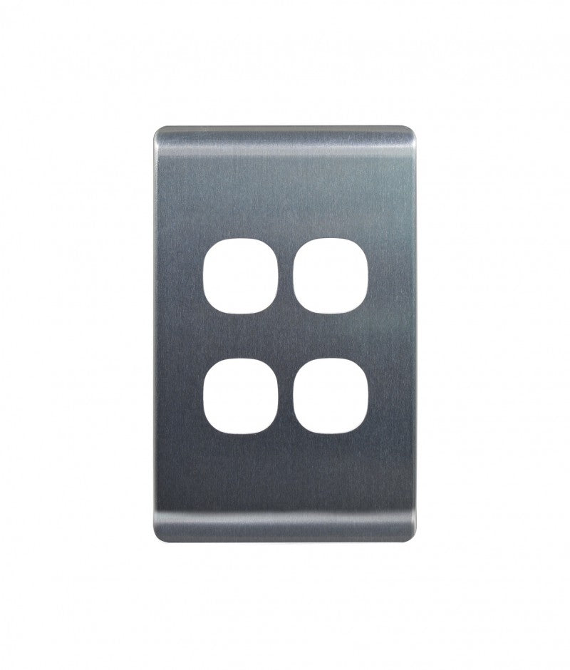 Leopard Switch Plate Vertical 4 Gang (LESWPV4GBA) Brushed Aluminium GSM