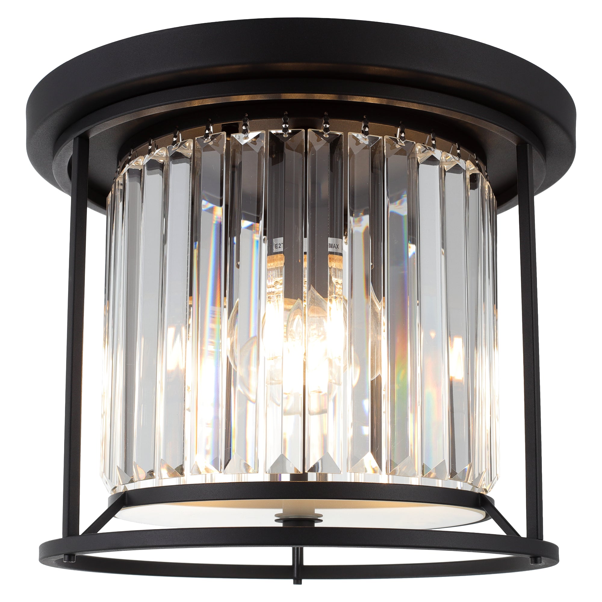 Cougar Amelia Modern Luxe Black Flush Mount Ceiling Light with Clear Crystal Prism