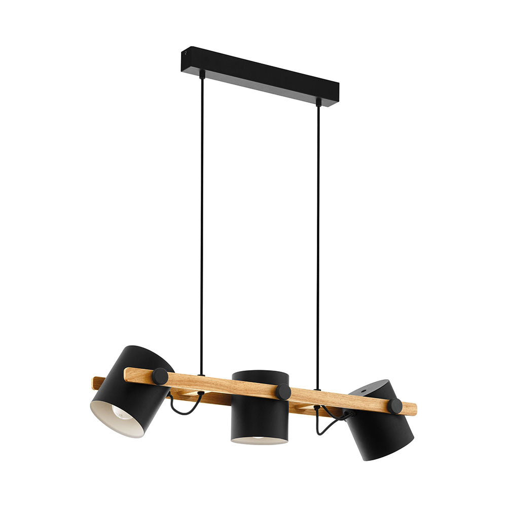 HORNWOOD PENDANT LIGHT 3X60W E27 BLACK WITH LIGHT WOOD   43045