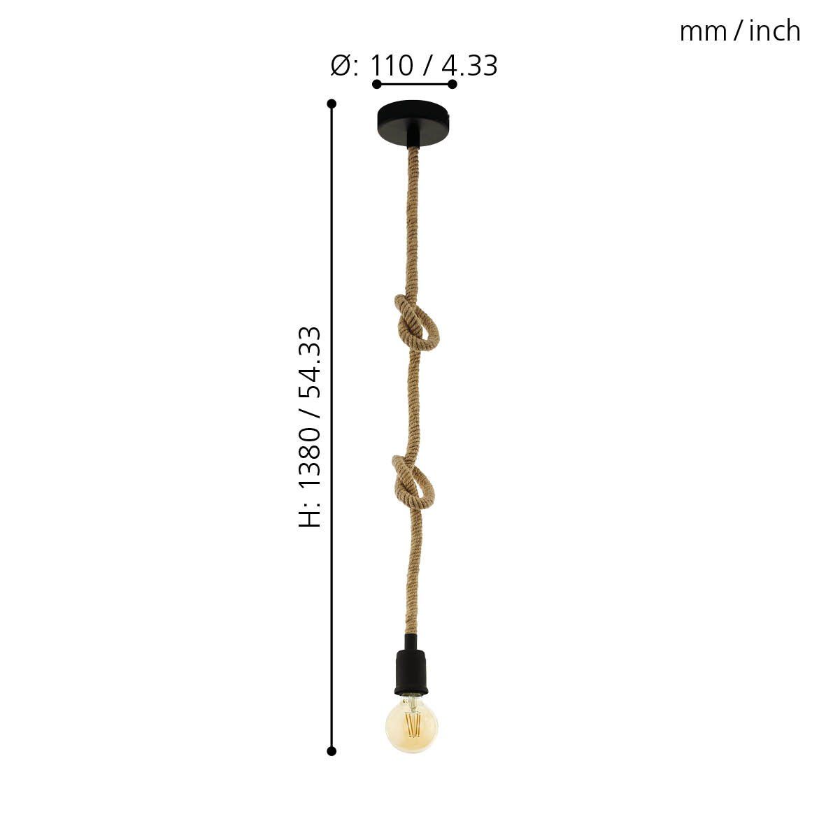 Rampside 1 Light Bar Rope Pendant 28W E27 Black 43256