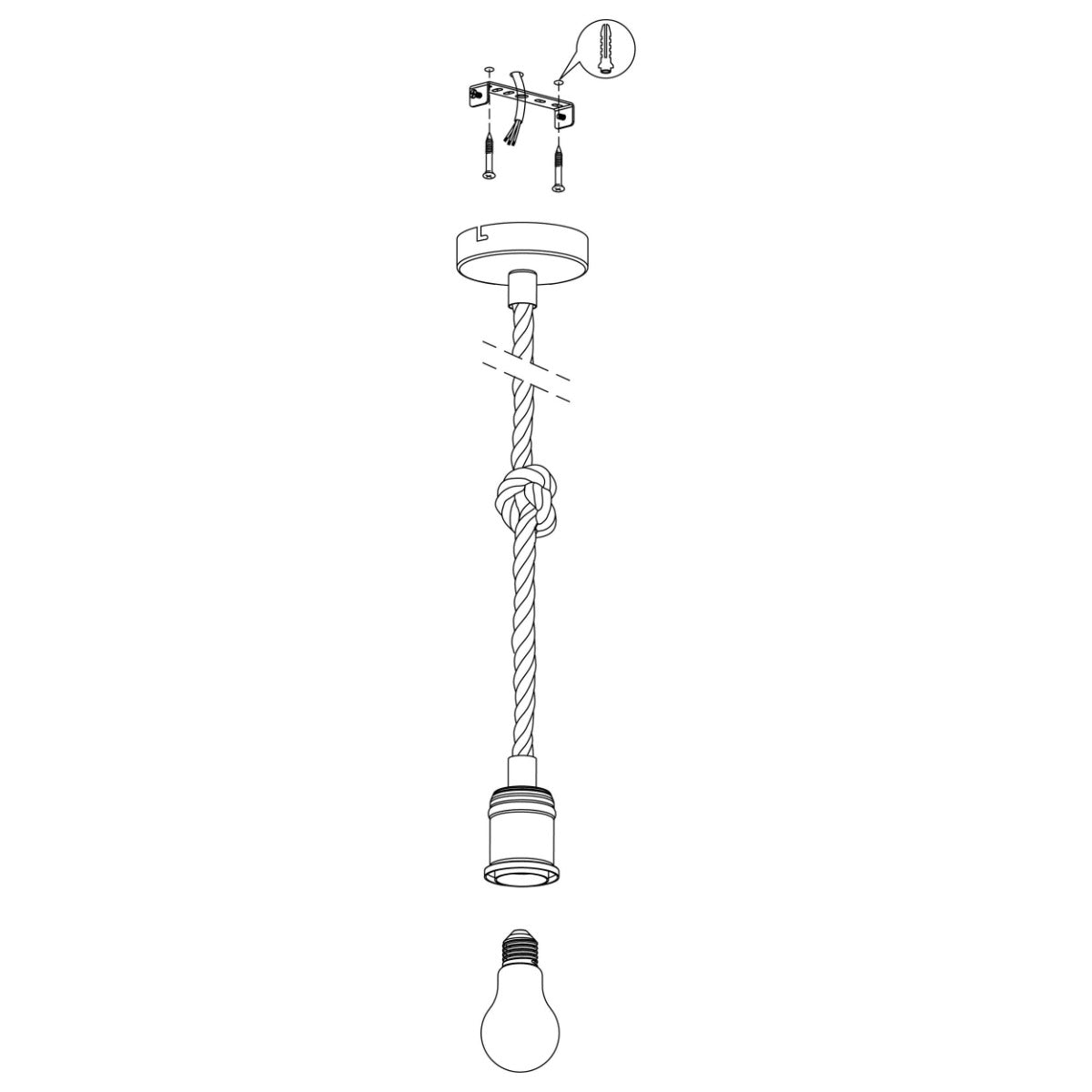 Rampside 1 Light Bar Rope Pendant 28W E27 Black 43256