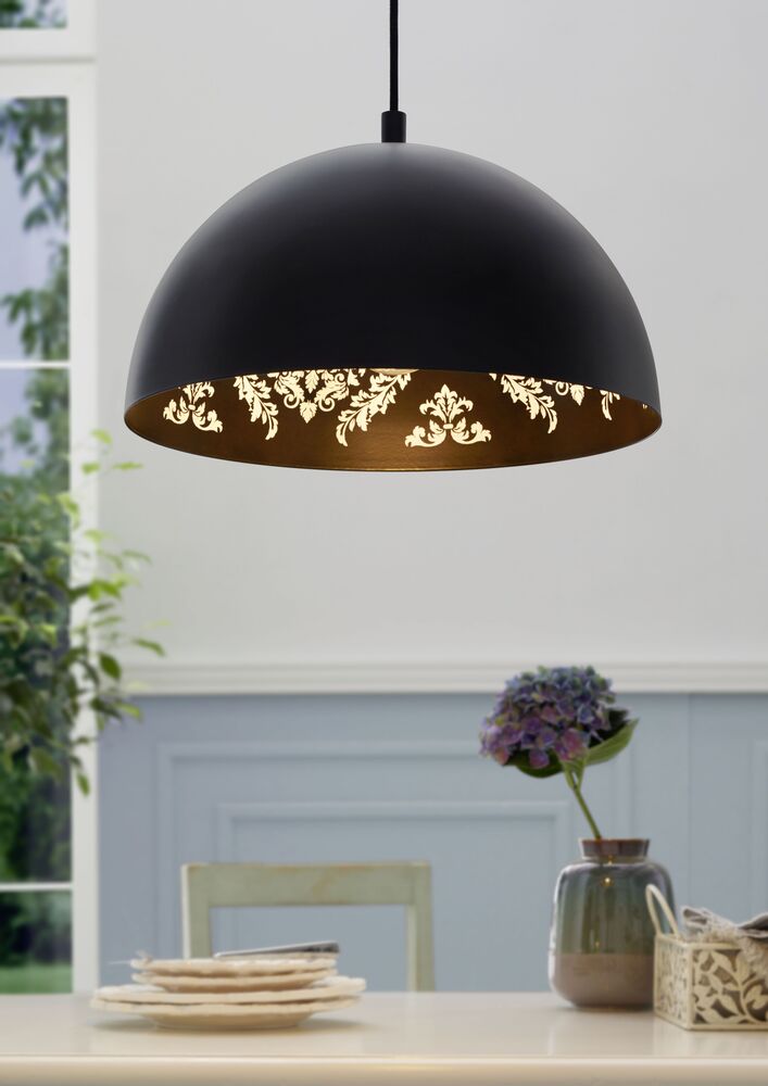 CONGRESBURY PENDANT LIGHT 1X40W E27 BLACK WITH WHITE DECORATION  43472