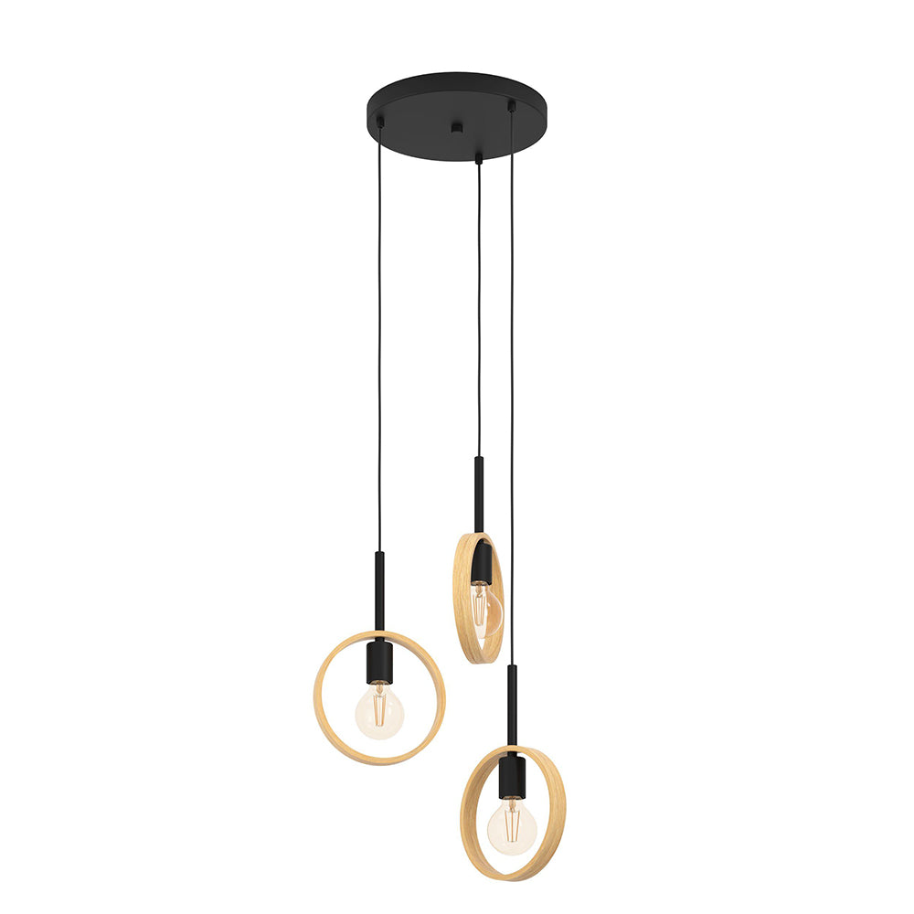 IPSDEN PENDANT LIGHT 3X40W E27 BLACK WITH NATURAL WOOD 43551N