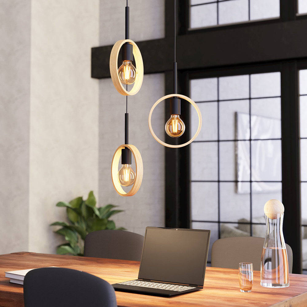 IPSDEN PENDANT LIGHT 3X40W E27 BLACK WITH NATURAL WOOD 43551N