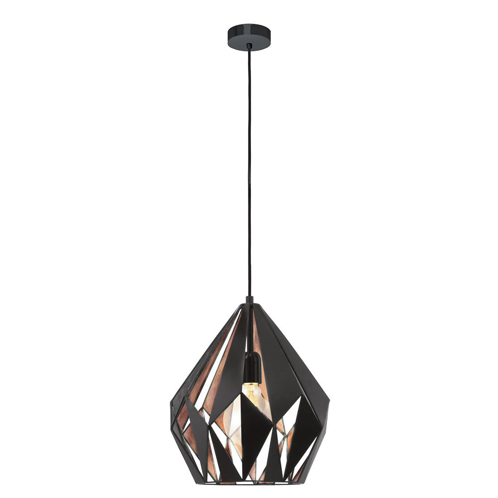 CARLTON 1 PENDANT LIGHT 1X60W E27 BLACK WITH COPPER 2M LARGEGE 49878N