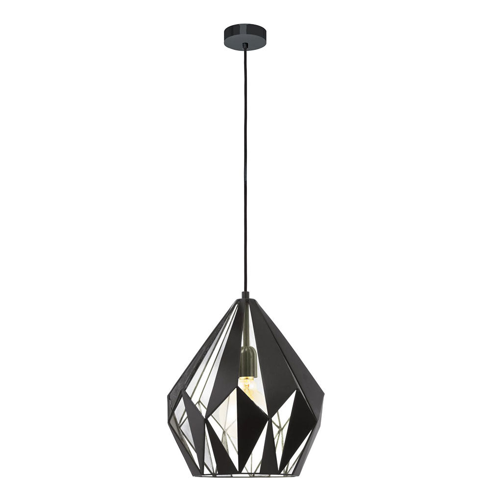 CARLTON 1 PENDANT LIGHT 1X60W E27 BLACK WITH SILVER 2M MEDIUM  49255N
