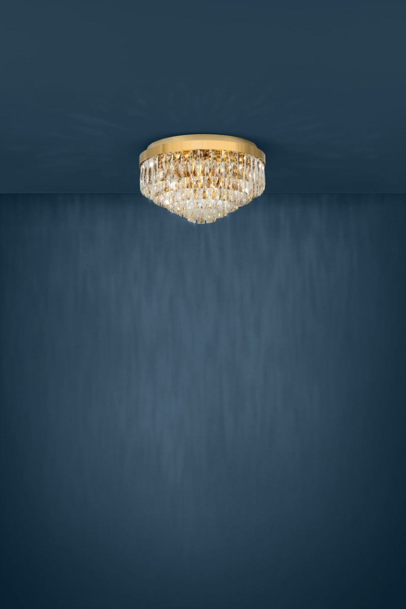 Valparaiso 11 Light Crystal 40W E14 Flush Mount Light Gold 39458