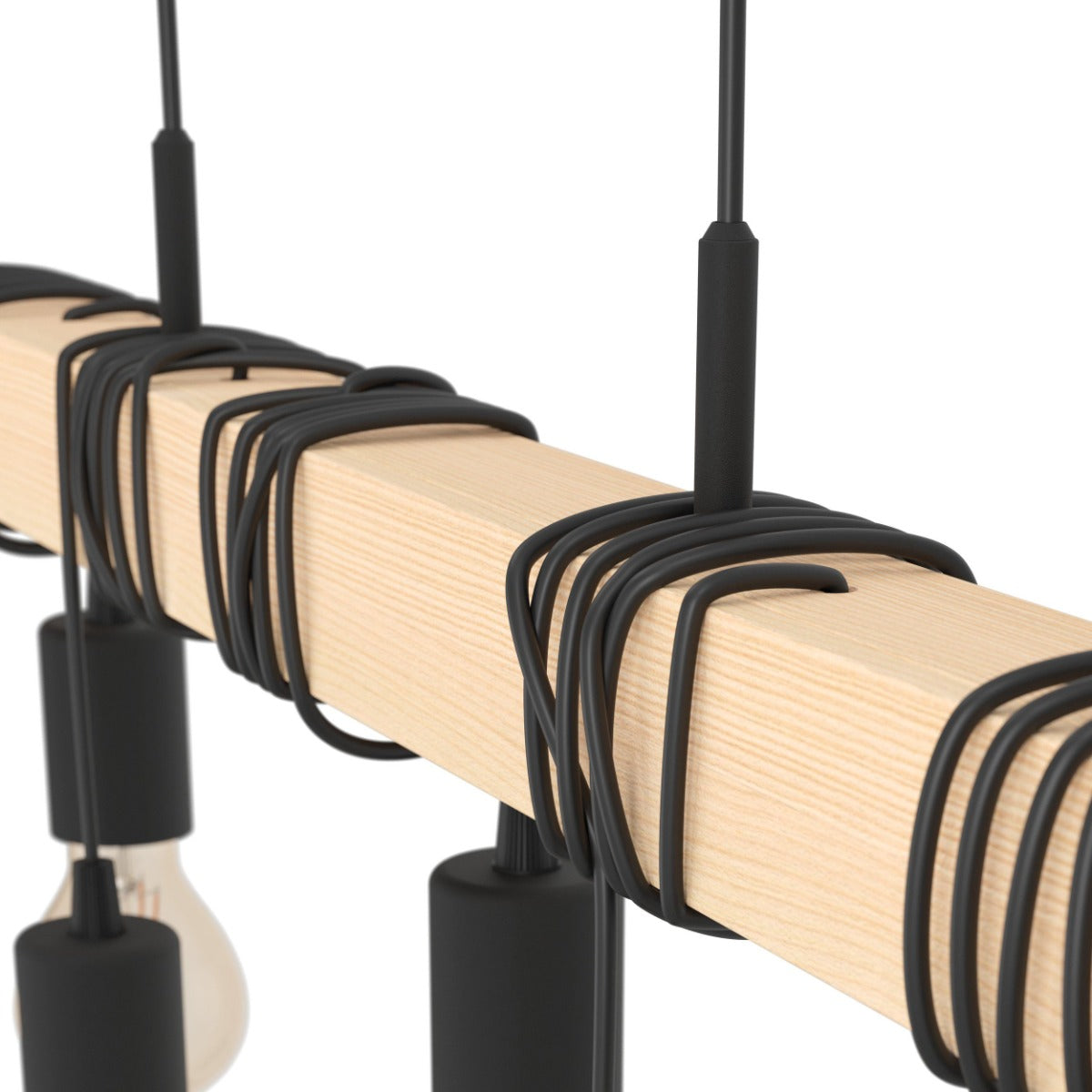 Townshend 9 Light Pendant 60W E27 Black With Light Brown Wood 49744