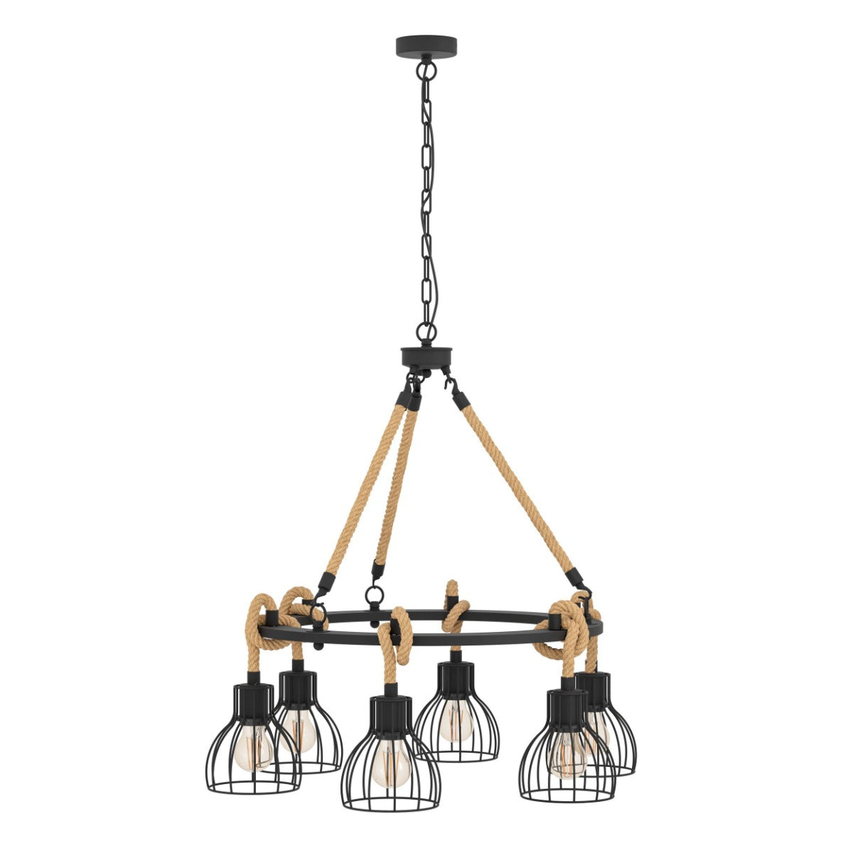 Rampside 6 Light Bar Rope Pendant 28W E27 Black 43194