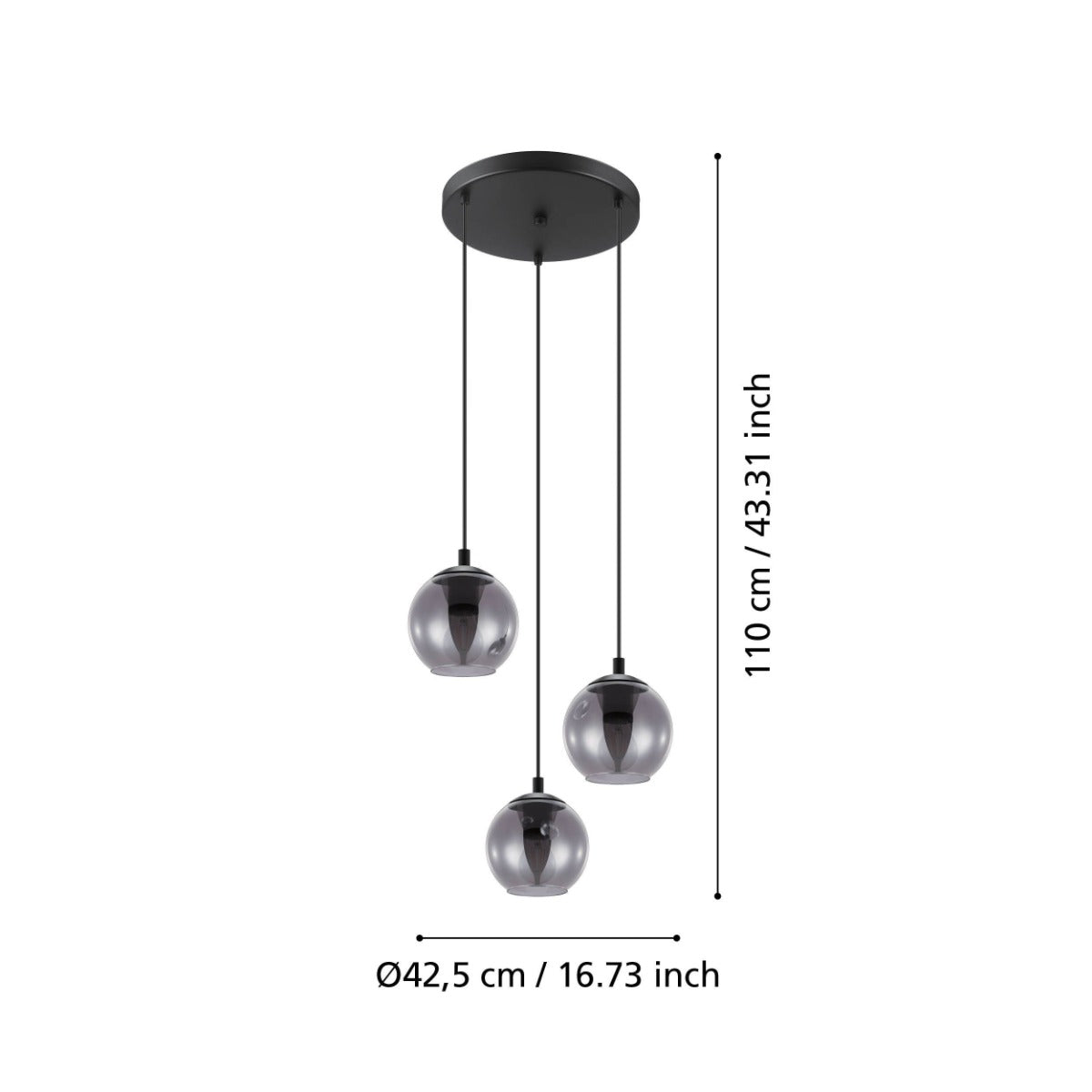 ARISCANI PENDANT LIGHT 3X40W E27 BLACK WITH BLACK TRANSPARENT SHADE 98653