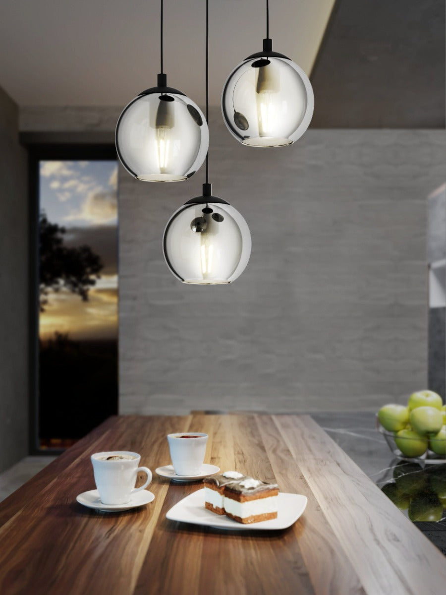 ARISCANI PENDANT LIGHT 3X40W E27 BLACK WITH BLACK TRANSPARENT SHADE 98653