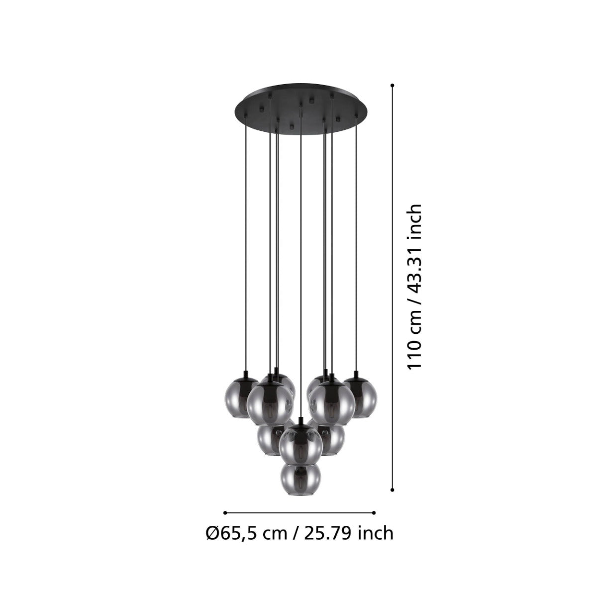 ARISCANI PENDANT LIGHT 10X40W E27 BLACKL WITH BLACK TRANSPARENT SHADE 98654