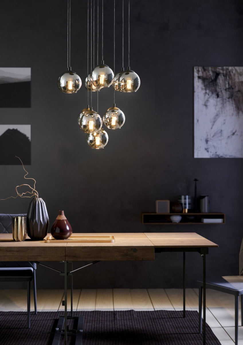 ARISCANI PENDANT LIGHT 10X40W E27 BLACKL WITH BLACK TRANSPARENT SHADE 98654