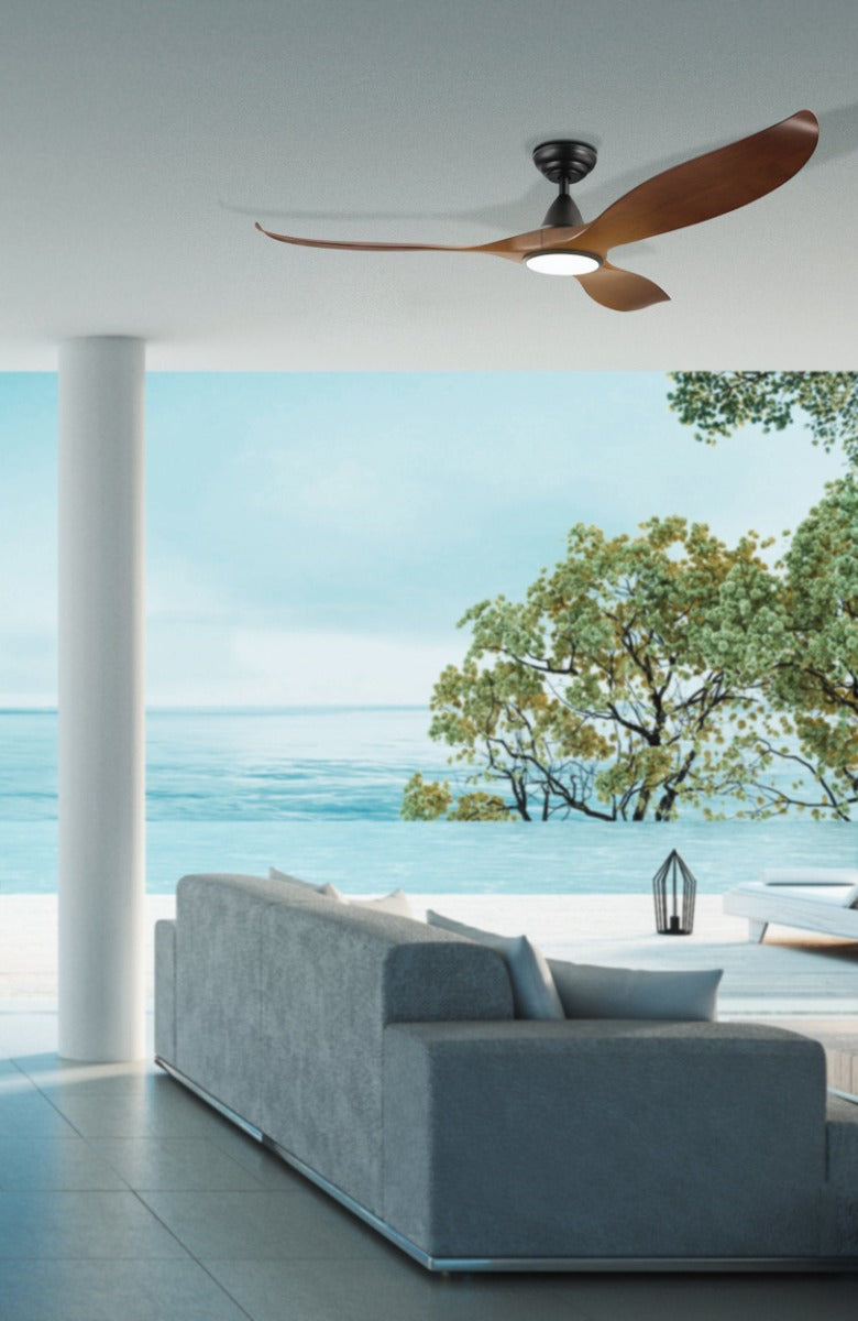 Noosa 60" 18W LED DC Ceiling Fan Aged Elm & Black / Tri-Colour - 204233