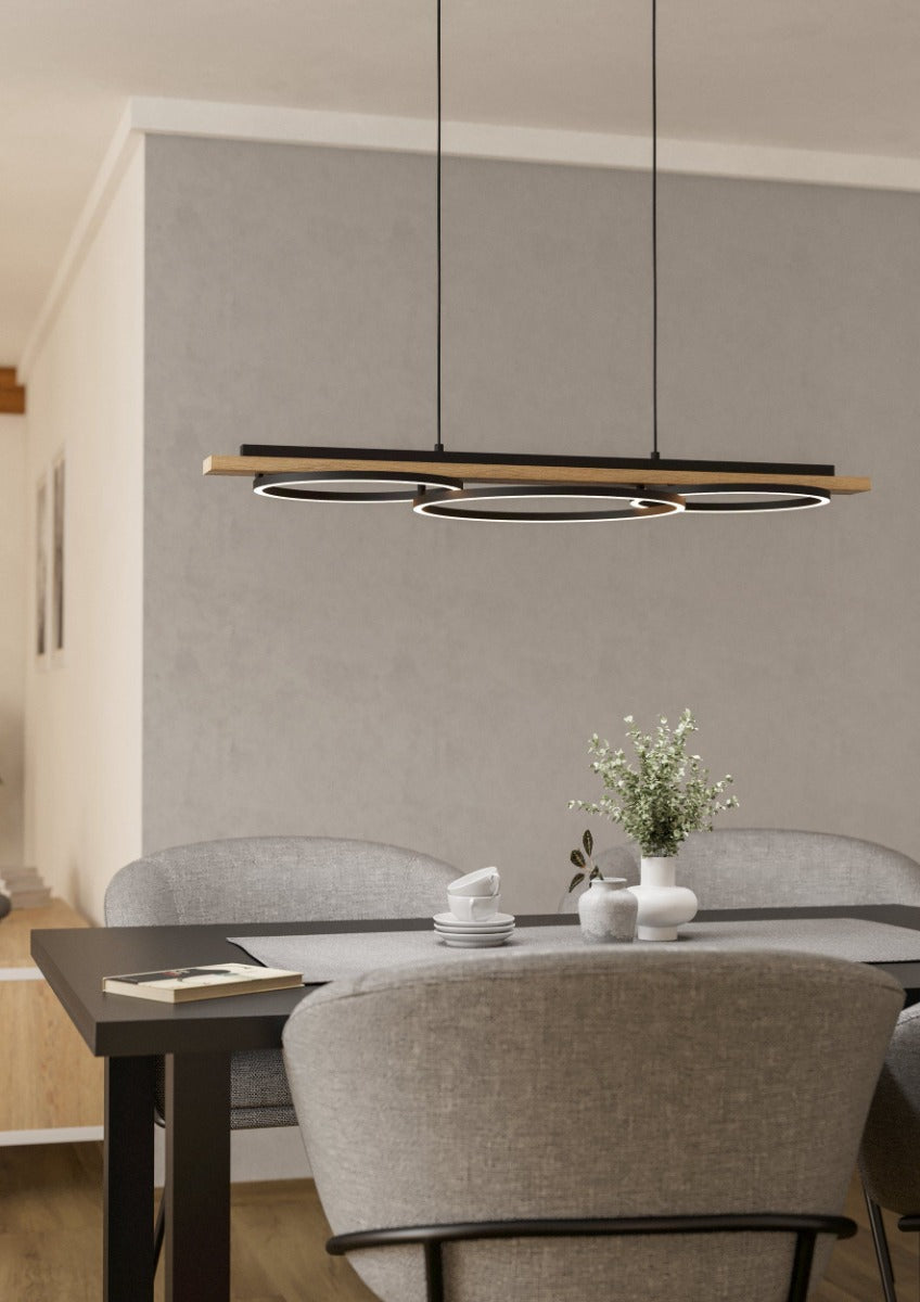 BOYALPENDANT LIGHT 40.5W 3000K BLACK WITH NATURAL WOOD ACCENT 99625