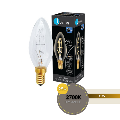 240V 25W SES C35 VINTAGE GLOW CANDLE CLEAR LUS60011