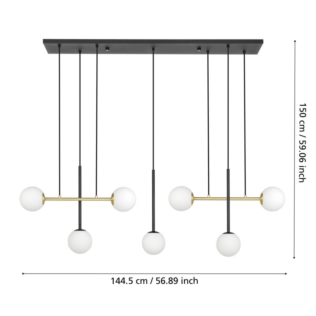PAZ PENDANT LIGHT 7X40W E14 BLACK WITH BRASS ROUND 390178