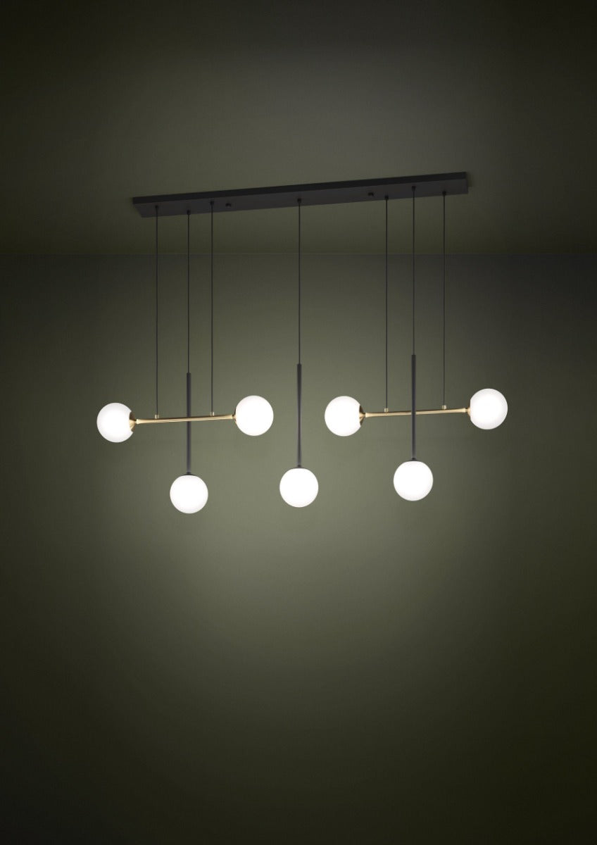 PAZ PENDANT LIGHT 7X40W E14 BLACK WITH BRASS ROUND 390178