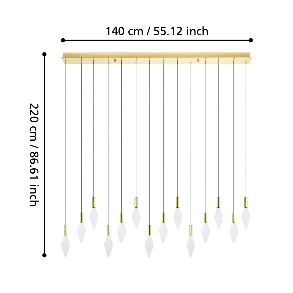 Mirador 14 Light 3W LED Rectangular Pendant Brass Warm White 390362