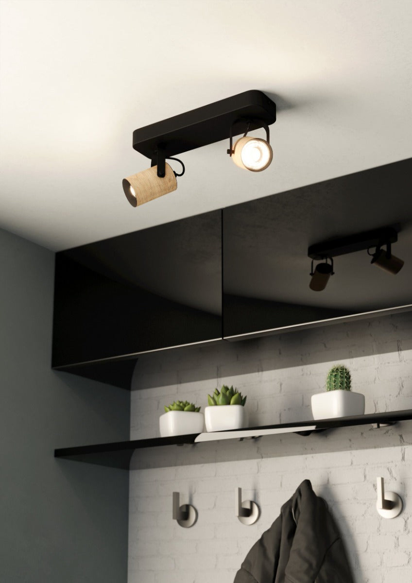 CAYUCA SPOT 2X5W GU10 LED 4000K BLACK WITH WOOD 900437N