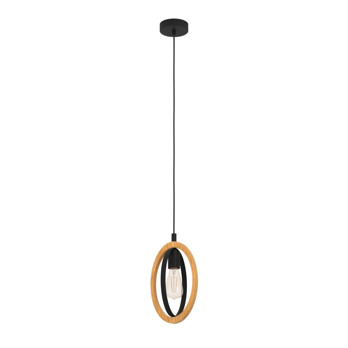 BASILDON PENDANT LIGHT 1X40W E27 BLACK WITH NATURAL WOOD ACCENT 43461N