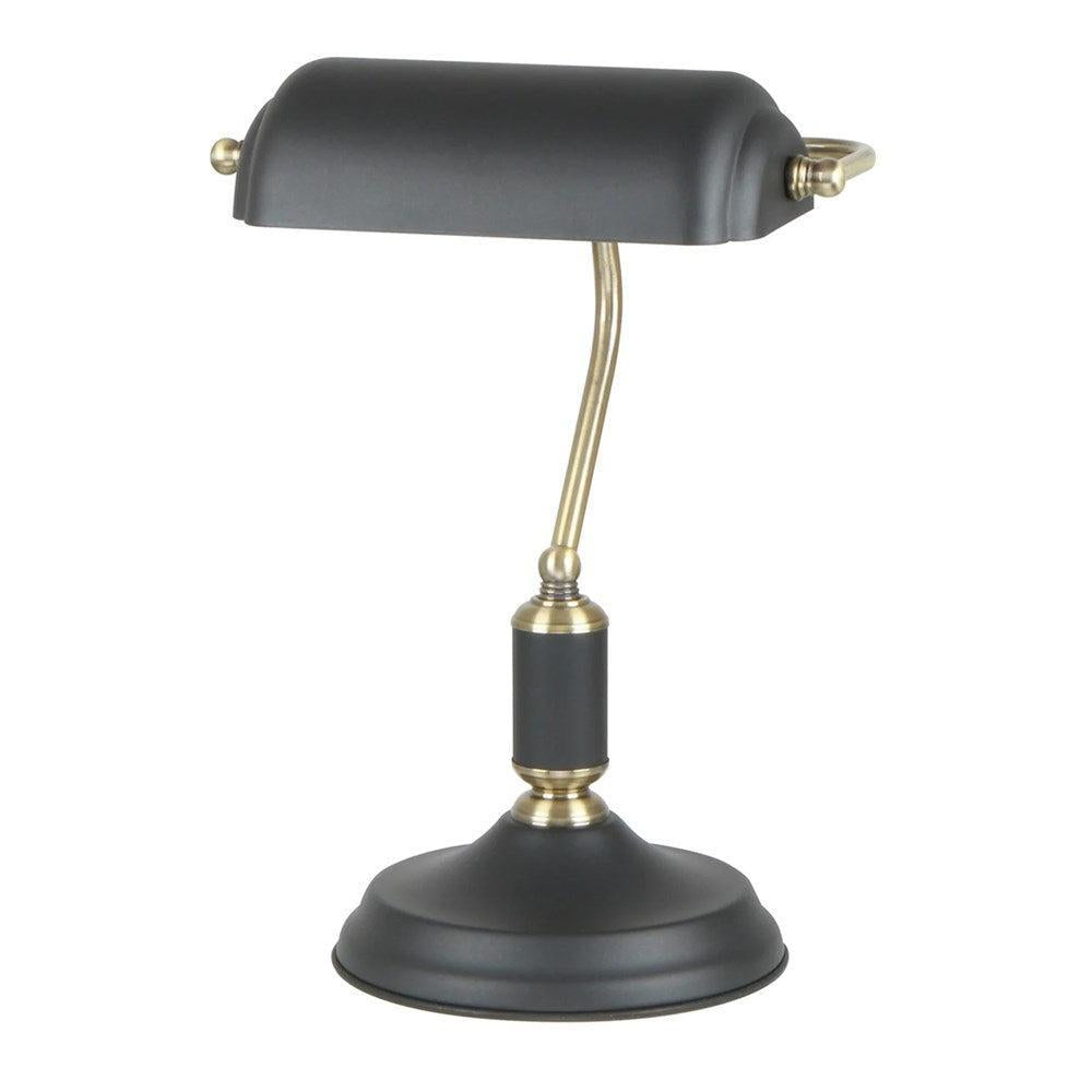 Banca Banker Table Lamp in Matte Black, White & Brass