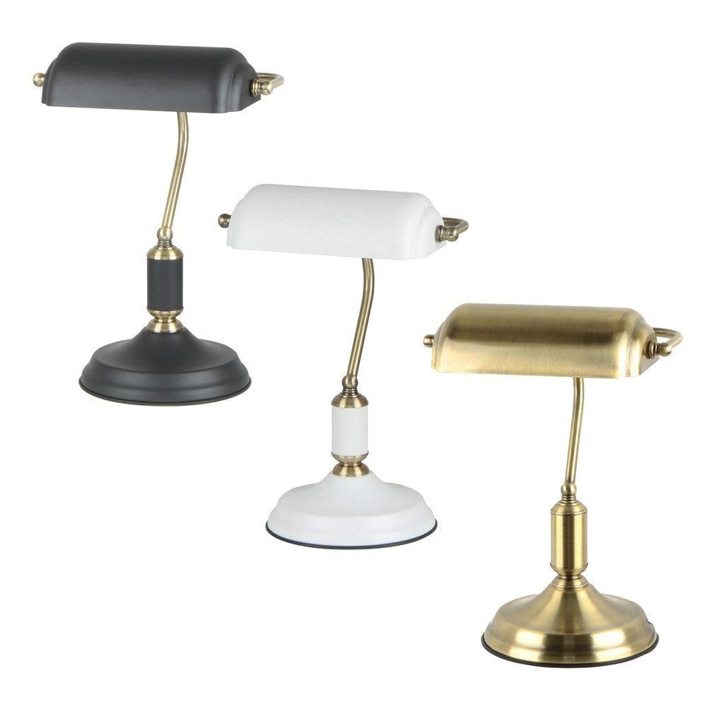 Banca Banker Table Lamp in Matte Black, White & Brass