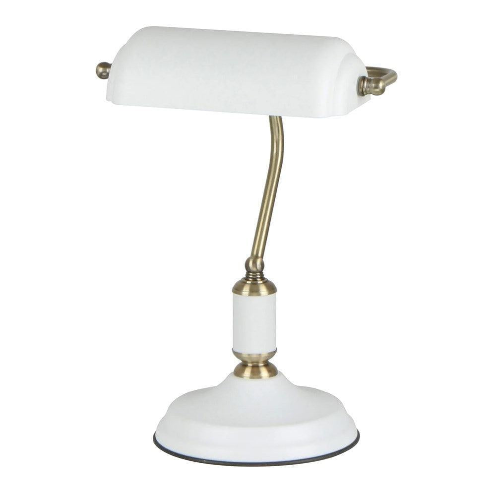 Banca Banker Table Lamp in Matte Black, White & Brass