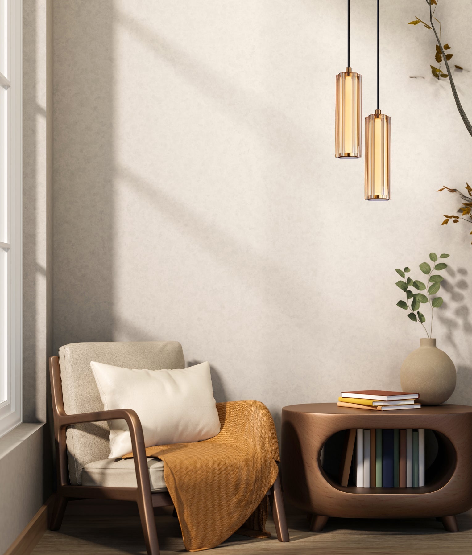 CLA Lighting FRECCIA LED Tri-CCT Glass Curve Cylinder Pendant Light