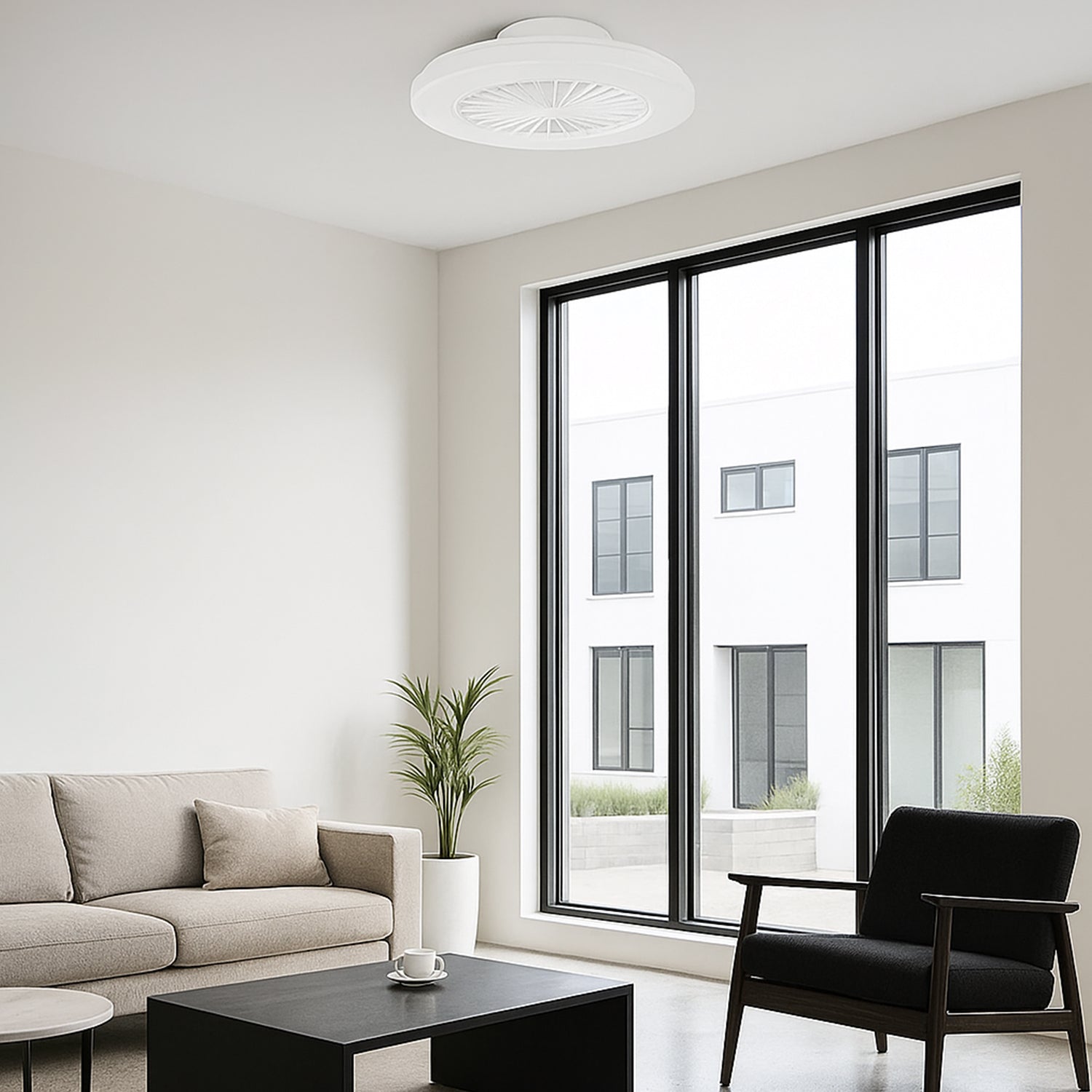 White Low-Profile Surface Mounted DC Ceiling Fan with LED Light