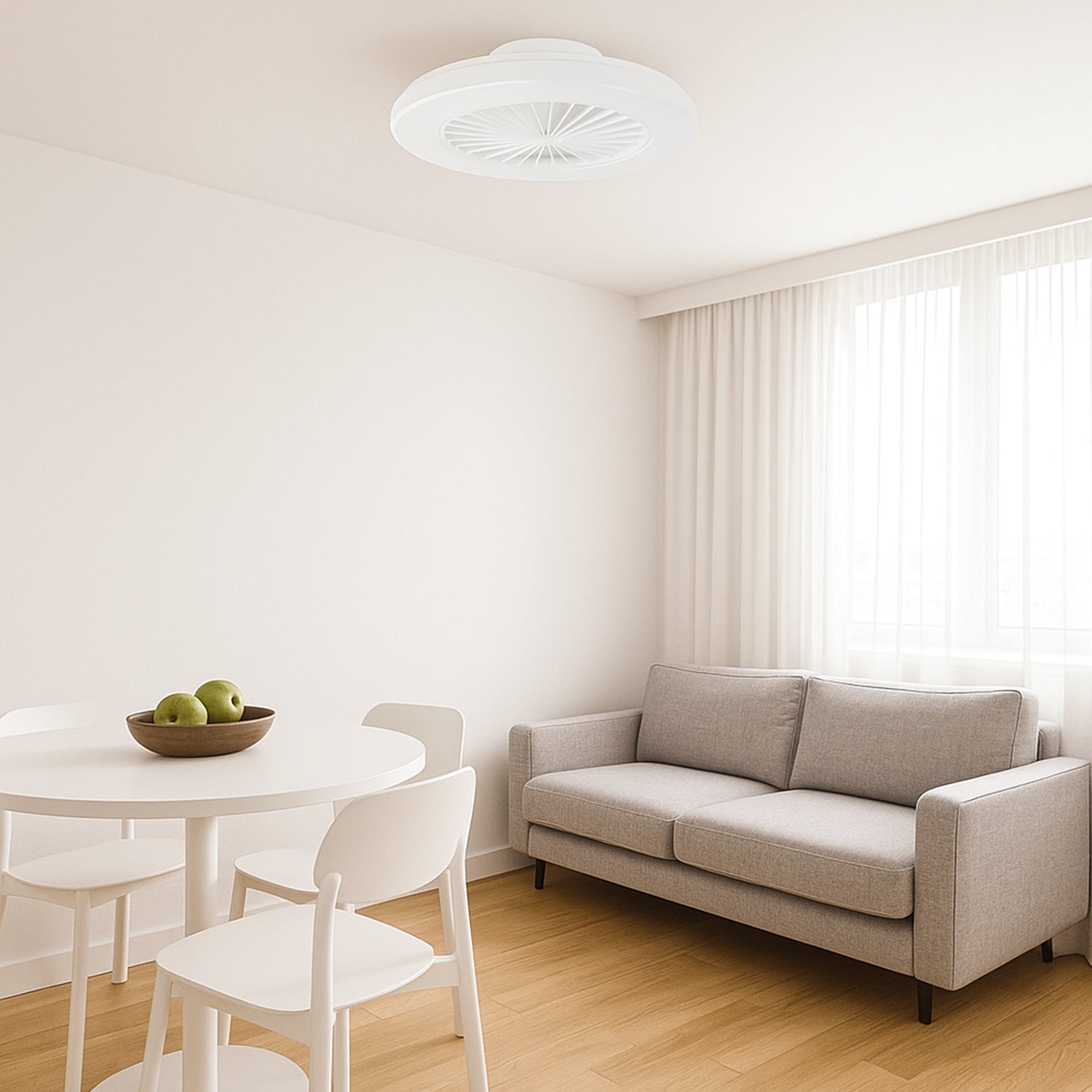 White Low-Profile Surface Mounted DC Ceiling Fan with LED Light