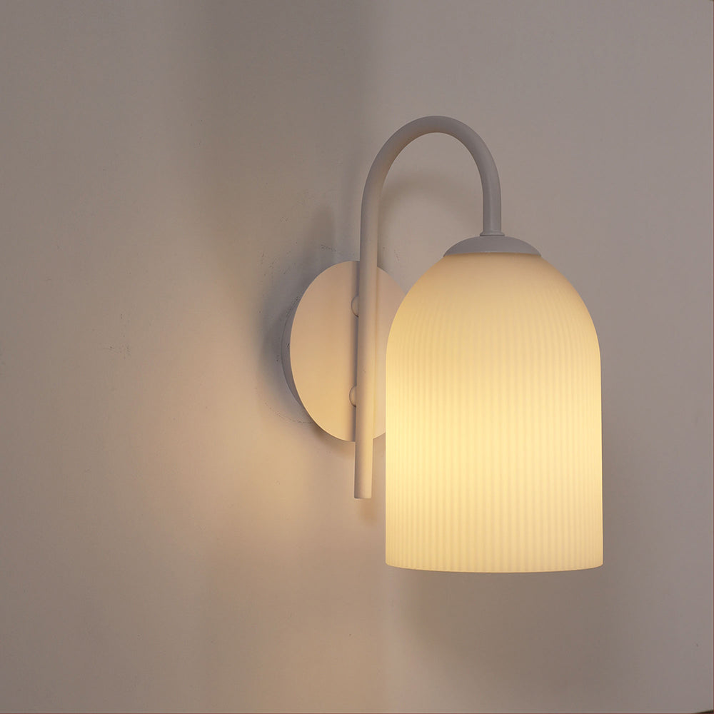 Elegant Arley Opal Matt White Ribbed Glass Wall Sconce Light Fixture