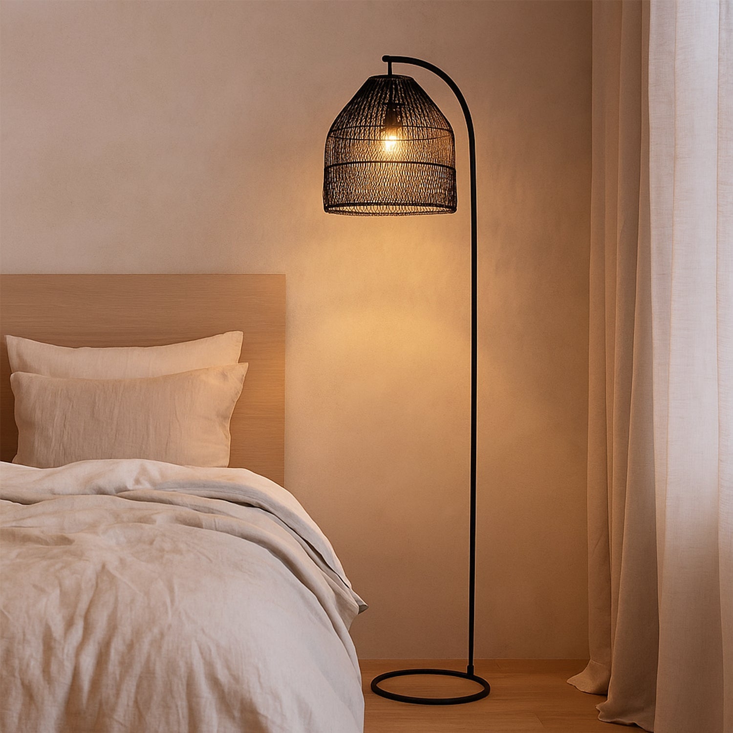 Coastal Chic Rattan Floor Lamp with Black or White Finish