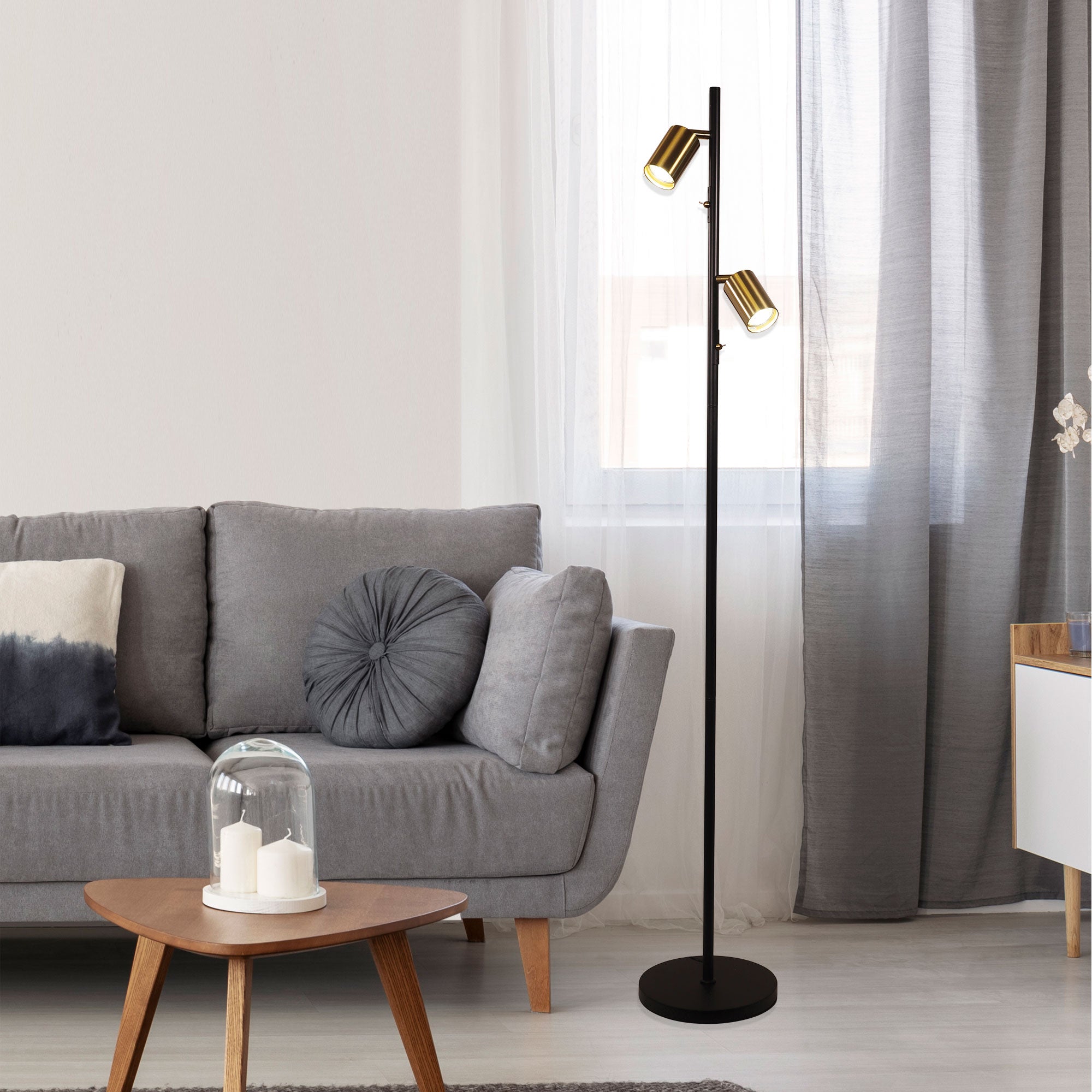 Stylux Lighting Ponte Twin Adjustable Floor Lamp Satin Brass