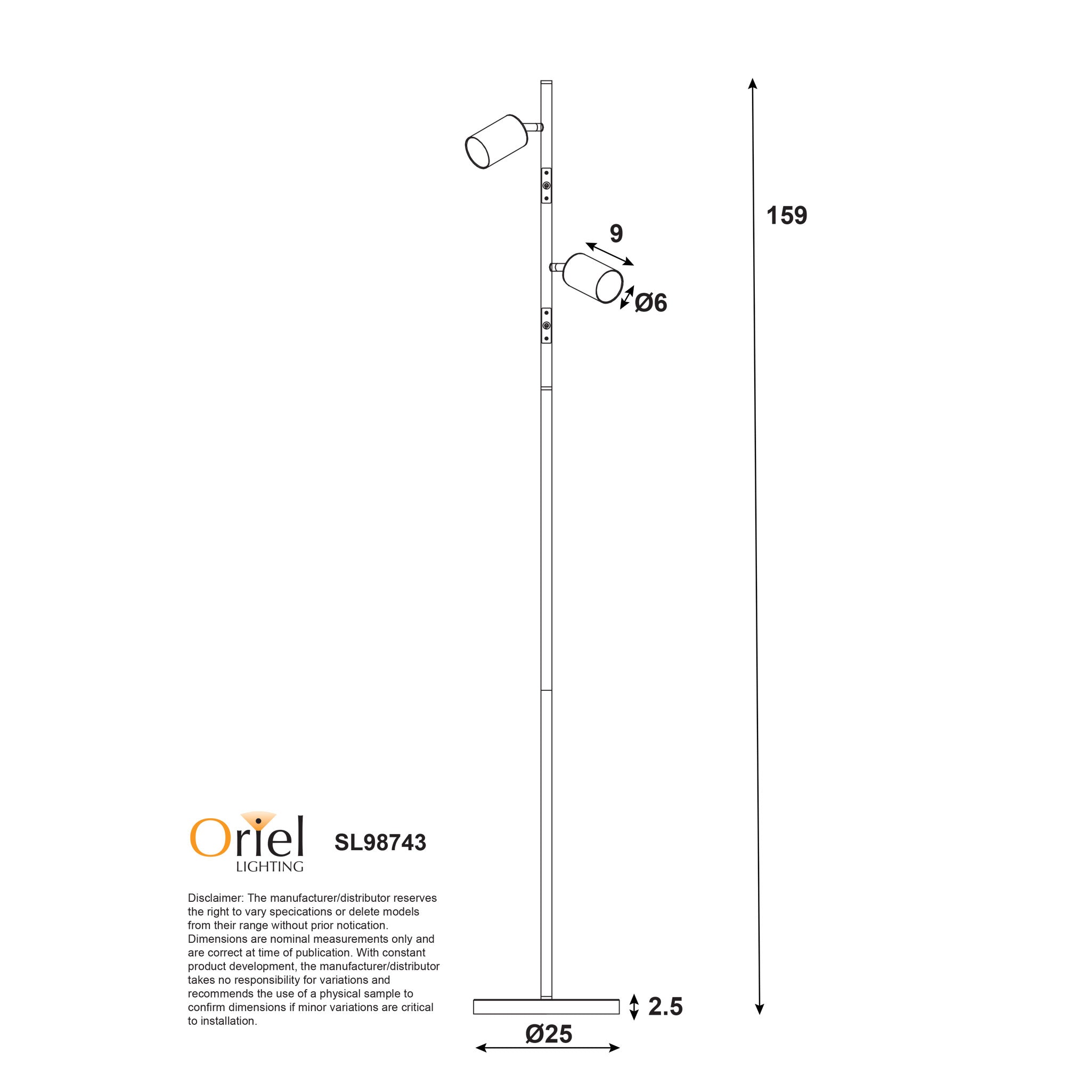 Stylux Lighting Ponte Floor Lamp Adjustable Twin Spotlights Black