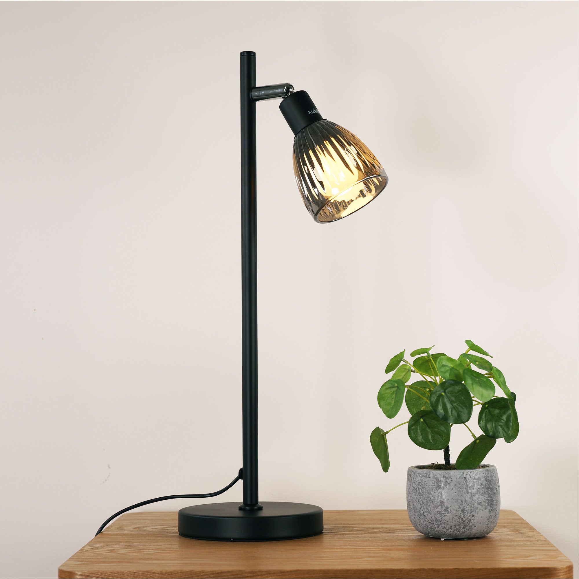 Stylux Alma Black Metal Table Lamp Smoke Glass
