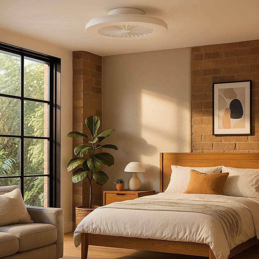 White Low-Profile Surface Mounted DC Ceiling Fan with LED Light