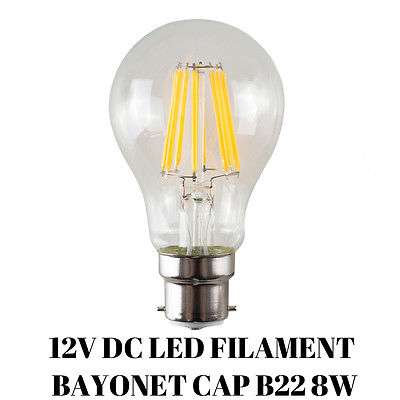 A60  B22 LED FILAMENT GLOBE 8W 2700K 12V DC (Non Dimmable)