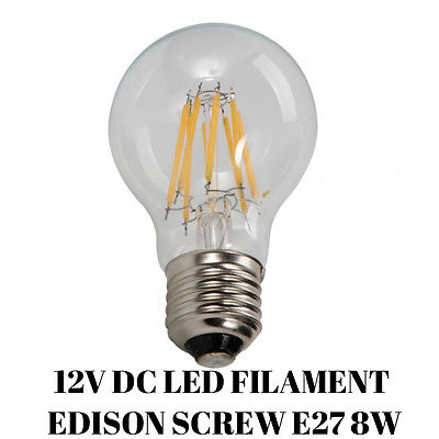 A60  E27 LED FILAMENT GLOBE 8W 2700K 12V DC (Non Dimmable)