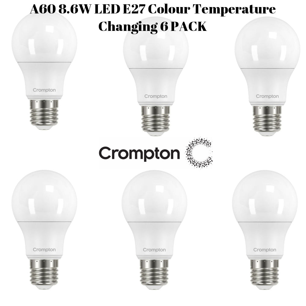 6 PACK LED E27 A60 Colour Temperature Changing 8.6W 2700k-6500k-Crompton
